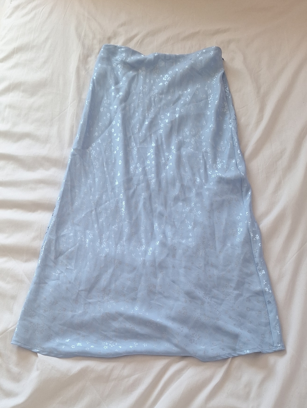 Forever 21 Light Blue Satin Maxi Skirt with Subtle Floral Shine